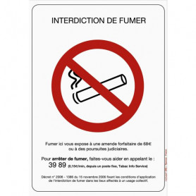 Panneau Interdiction de fumer - Rigide 148x210mm