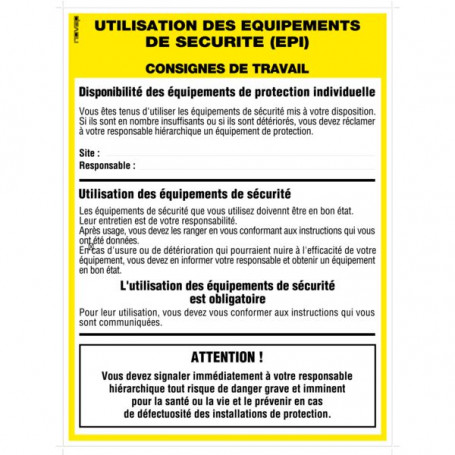 Affichage des consignes de sécurité